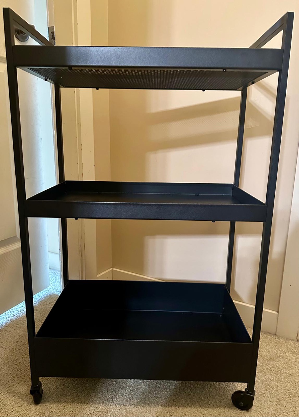 Black Metal Rolling Cart with Three Shelves