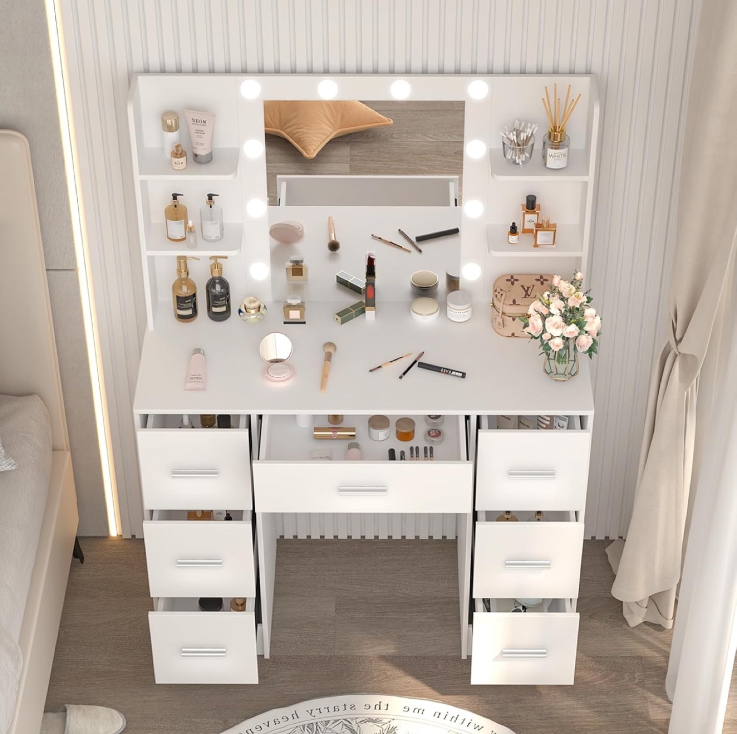 White Vanity Set with Mirror and Drawers - photo 5
