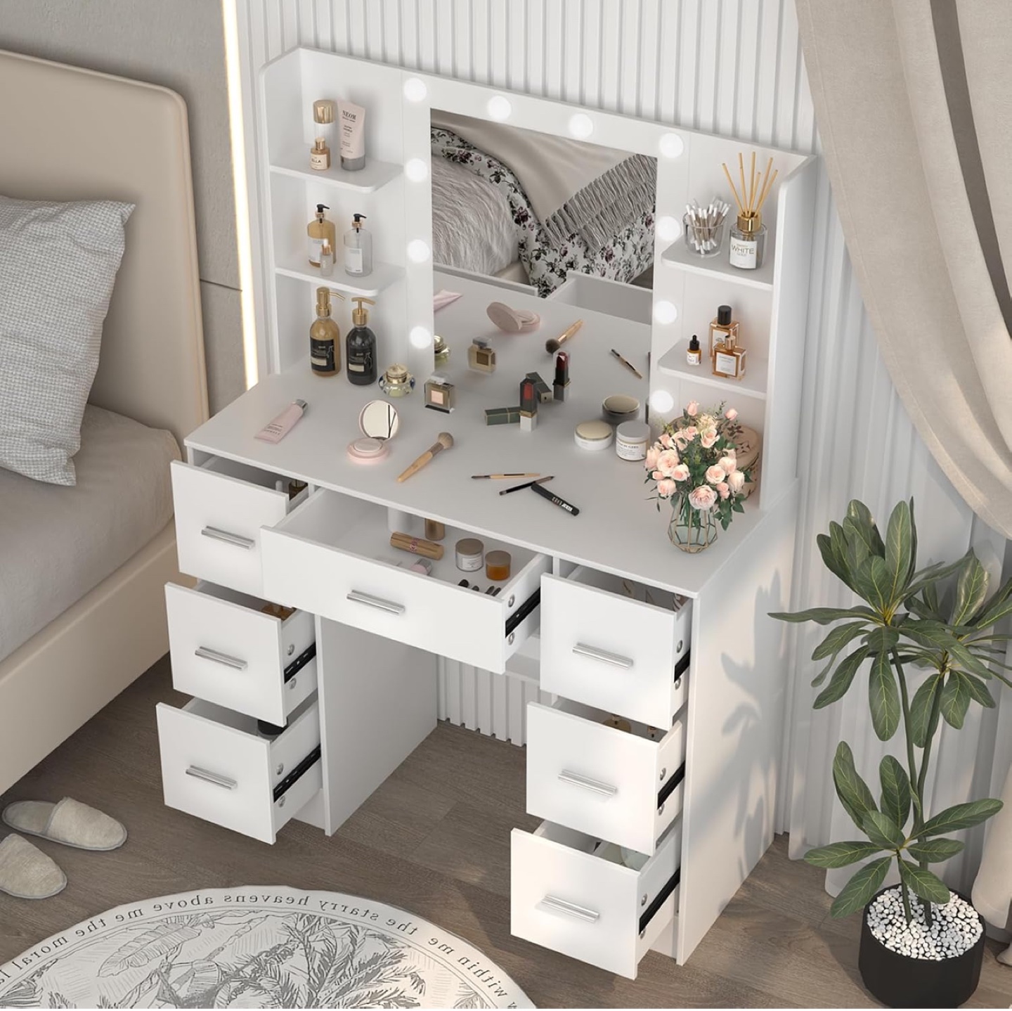 White Vanity Set with Mirror and Drawers - photo 4