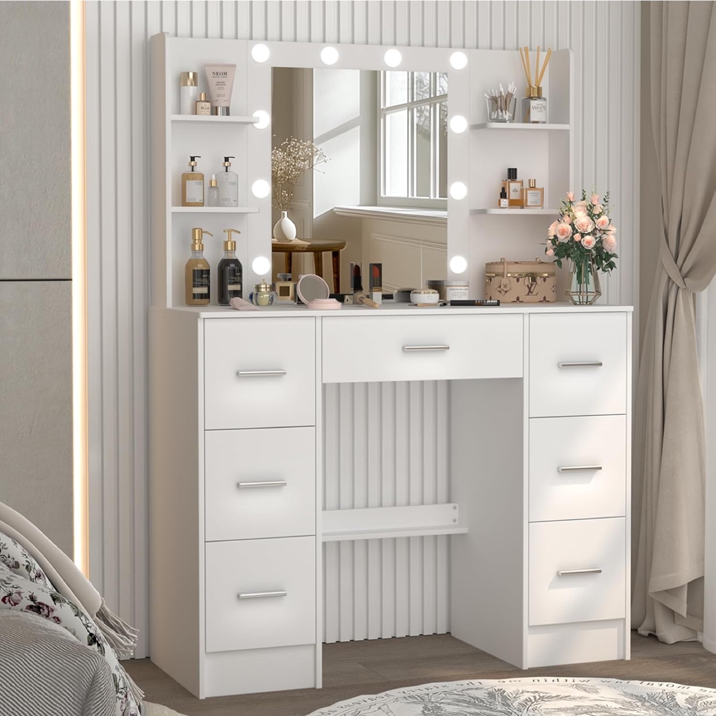 White Vanity Set with Mirror and Drawers - photo 2