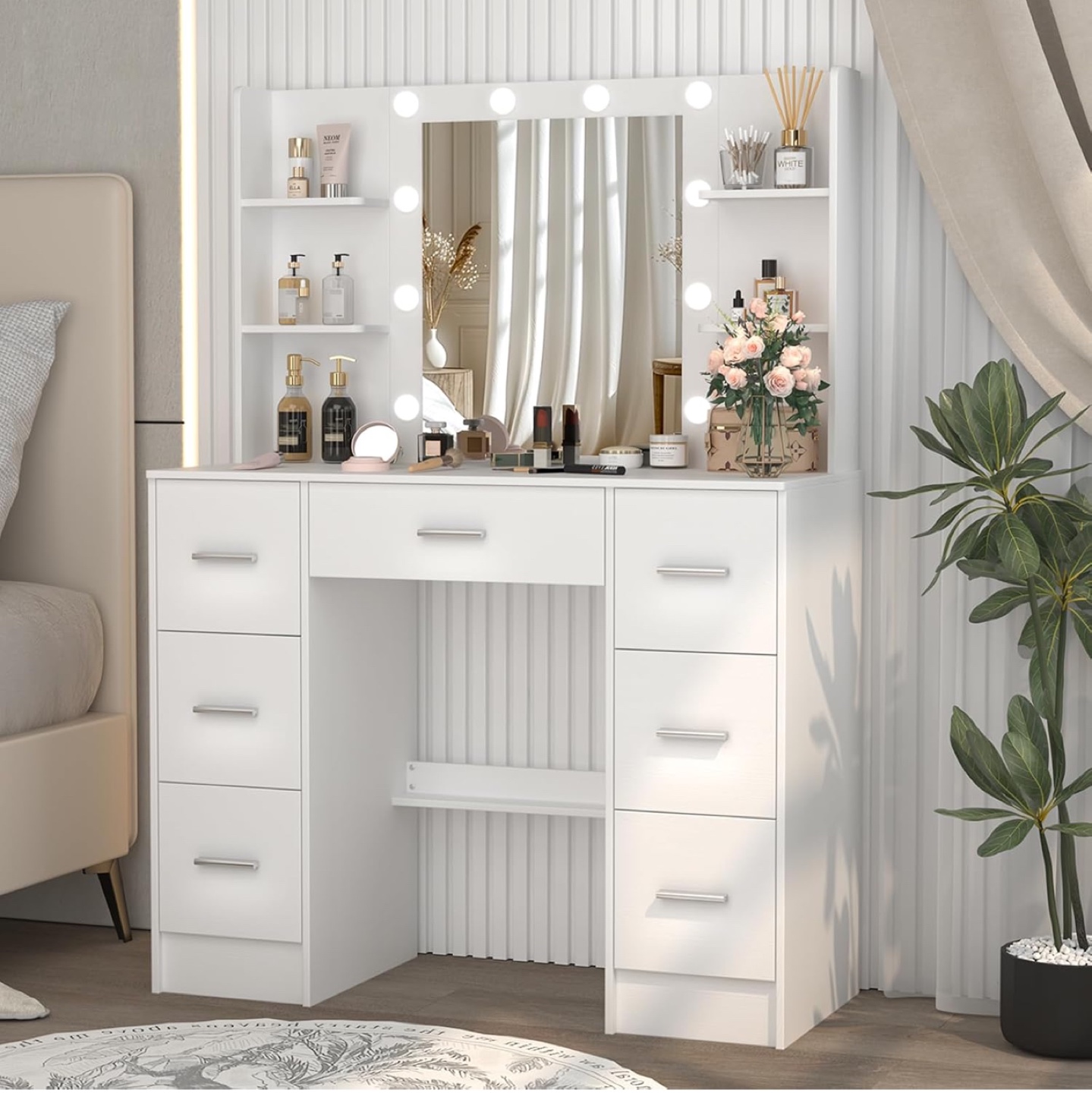 White Vanity Set with Mirror and Drawers - photo 3