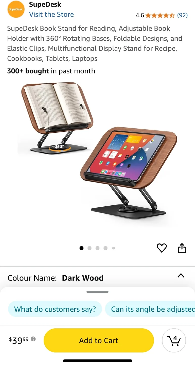 Brand New - SupeDesk Adjustable Book Stand - Dark Wood image indicator(3)