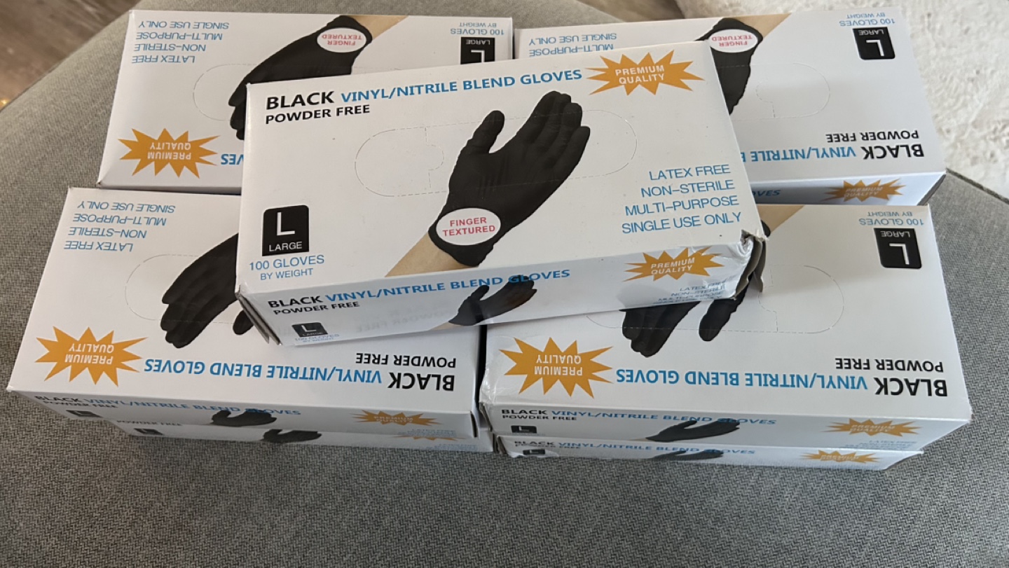 Nine Bulk Black Vinyl/Nitrile Blend Gloves (Large)