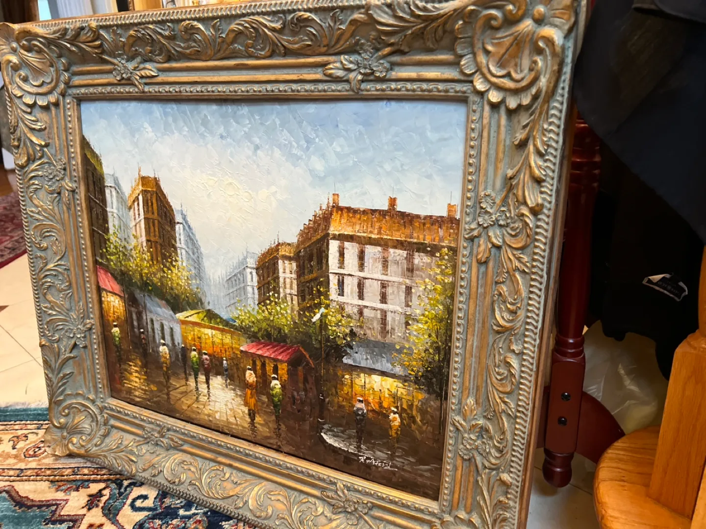 Ornate Framed Oil Painting of Parisian Street Scene image indicator(4)