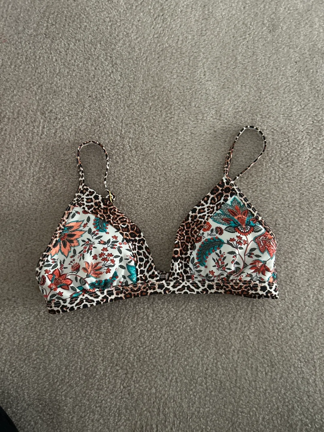 Floral and Leopard Print Bikini Top thumbnail