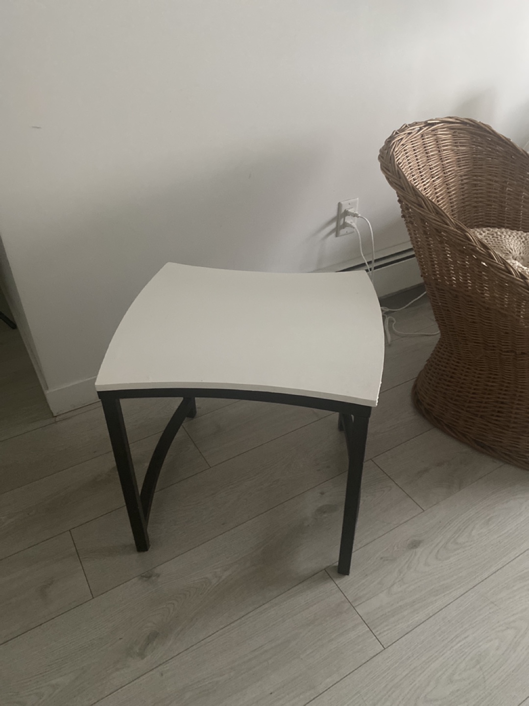 Modern White Side Table with Black Metal Legs