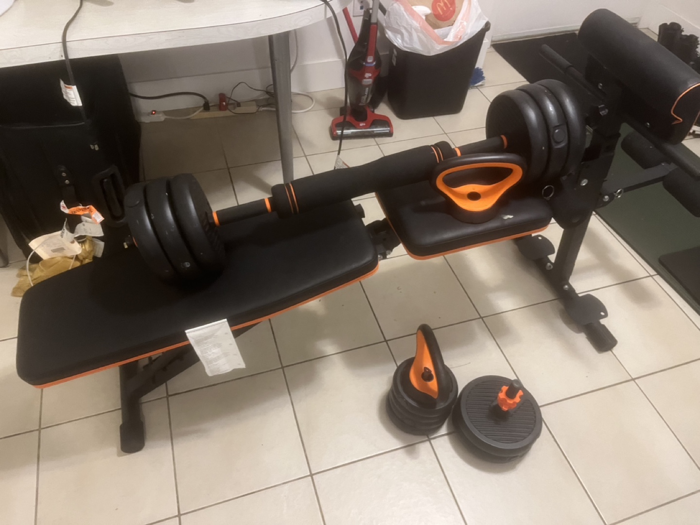 Home Gym Weight Bench with Dumbbells and Kettlebells