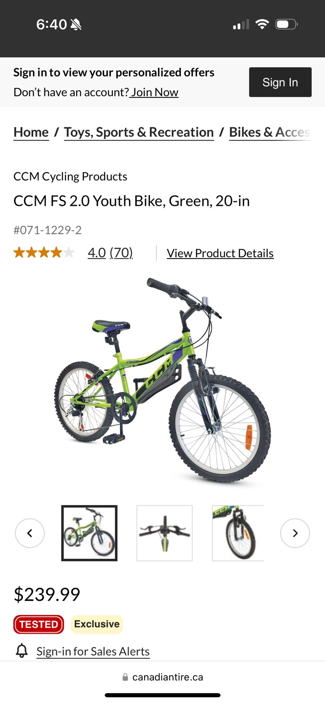 CCM FS 2.0 Youth Bike - Green - 20 inch Wheels