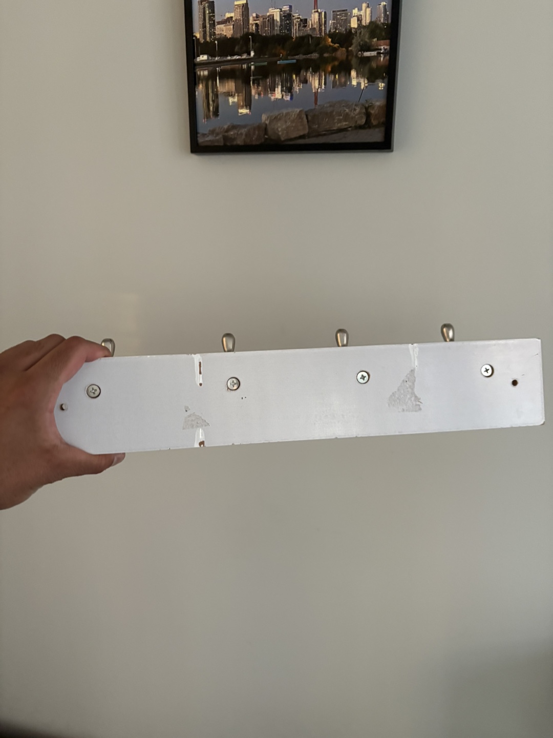 White Wooden Wall Mounted Hook Rack - photo 2