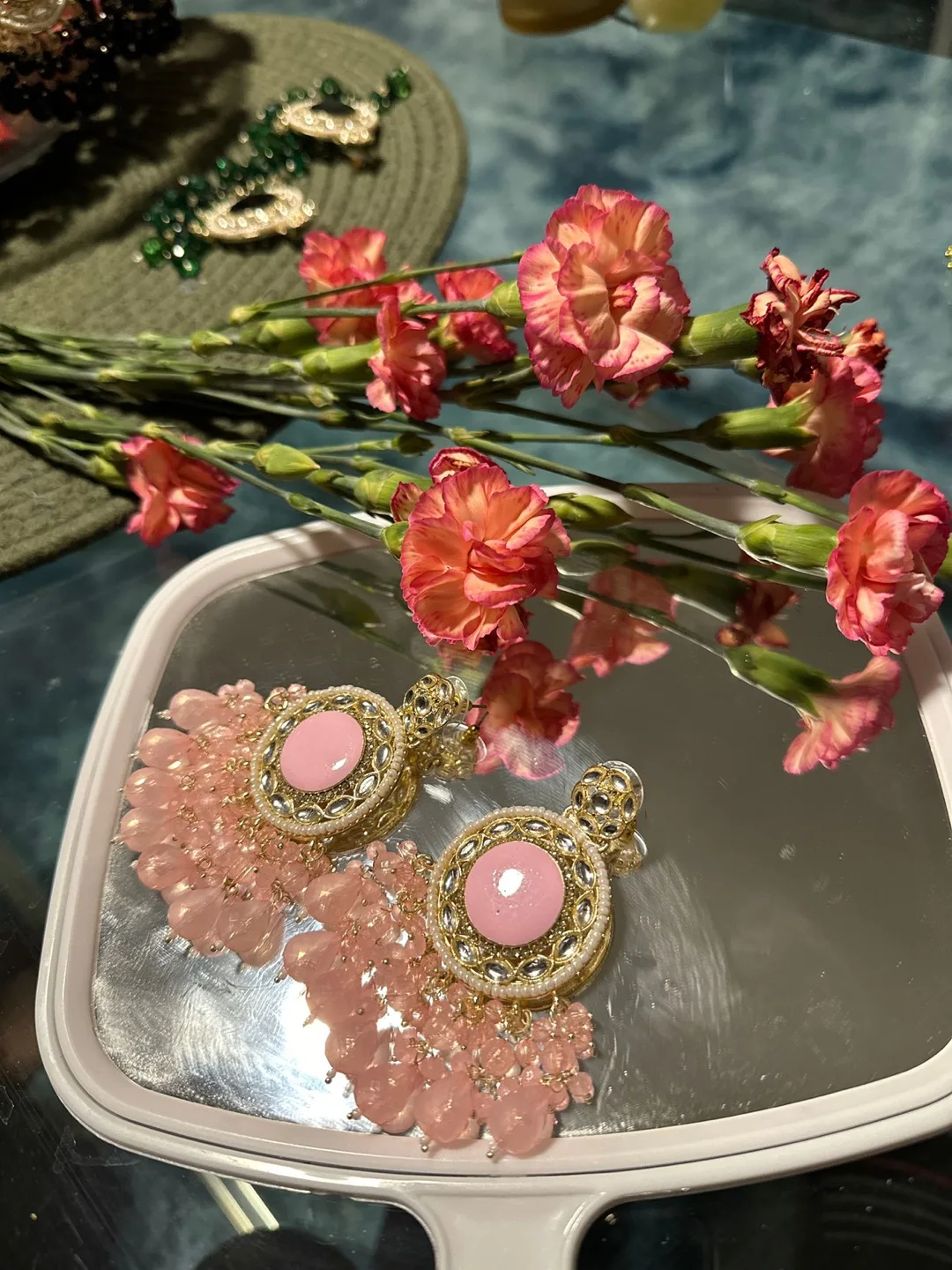 Pink Beaded  Earrings