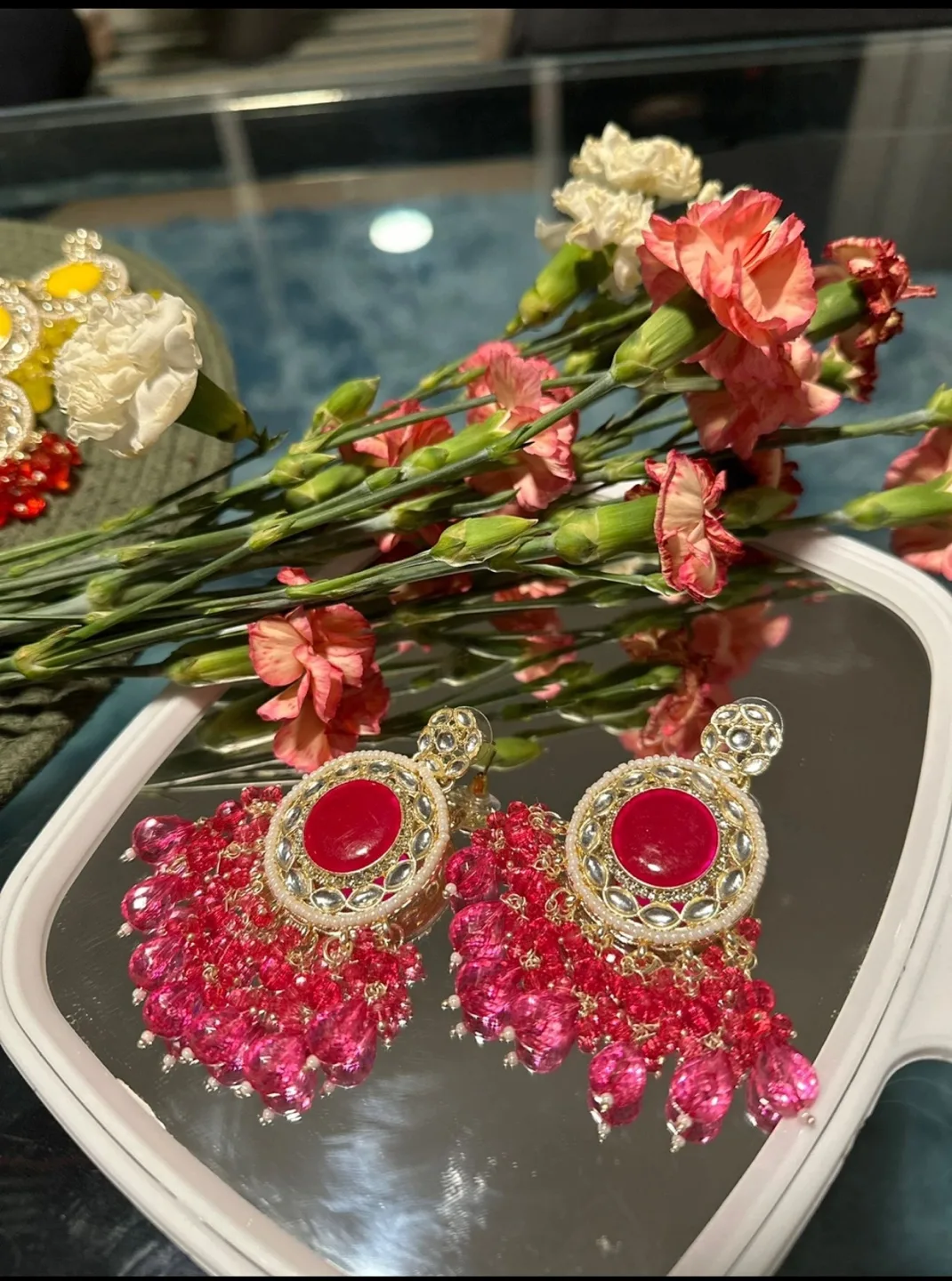 Gorgeous Pink Beaded Jhumka Earrings