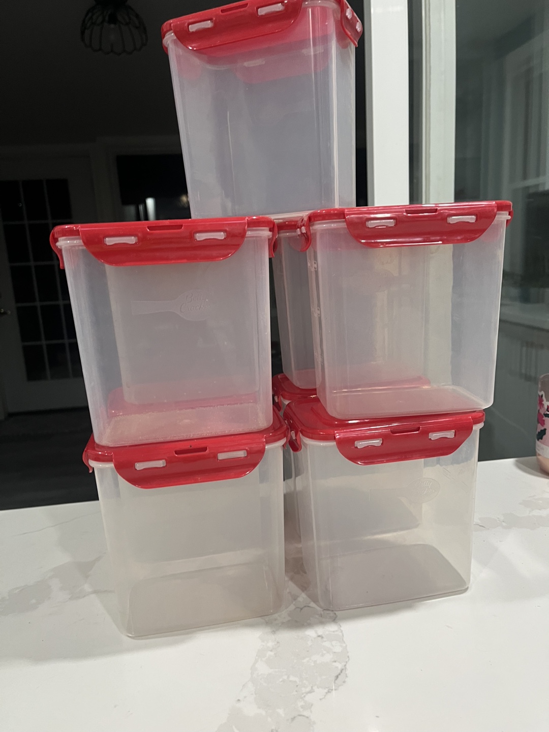 Nine Clear Plastic Food Storage Containers with Red Lids - photo 2