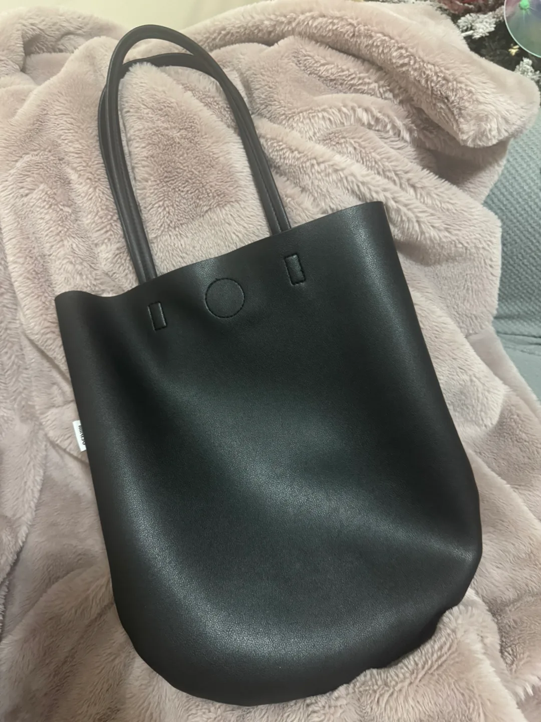 MINISO Faux Leather Tote Bag - Black and Beige thumbnail
