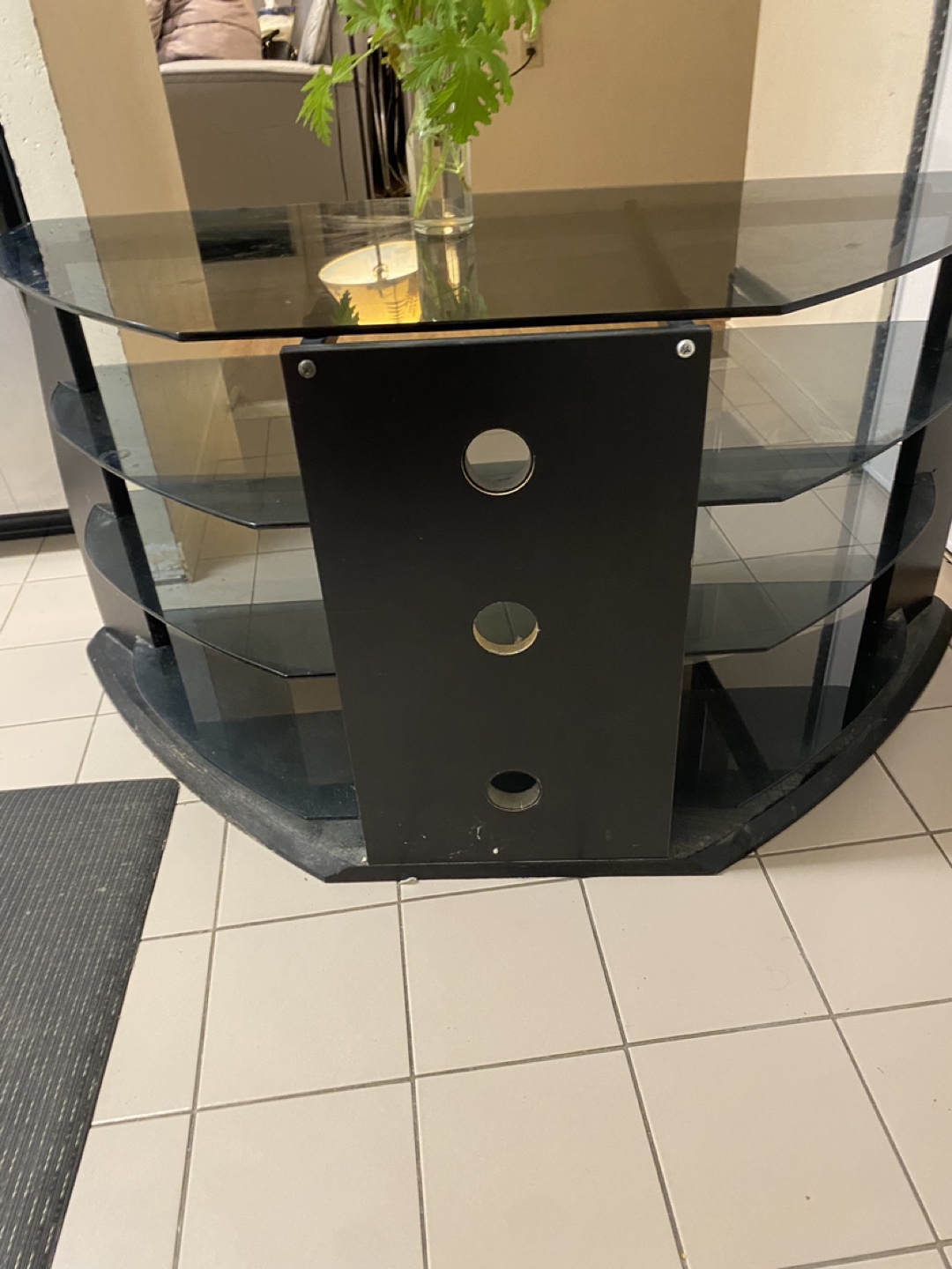 Corner TV Stand - Black Glass & Wood