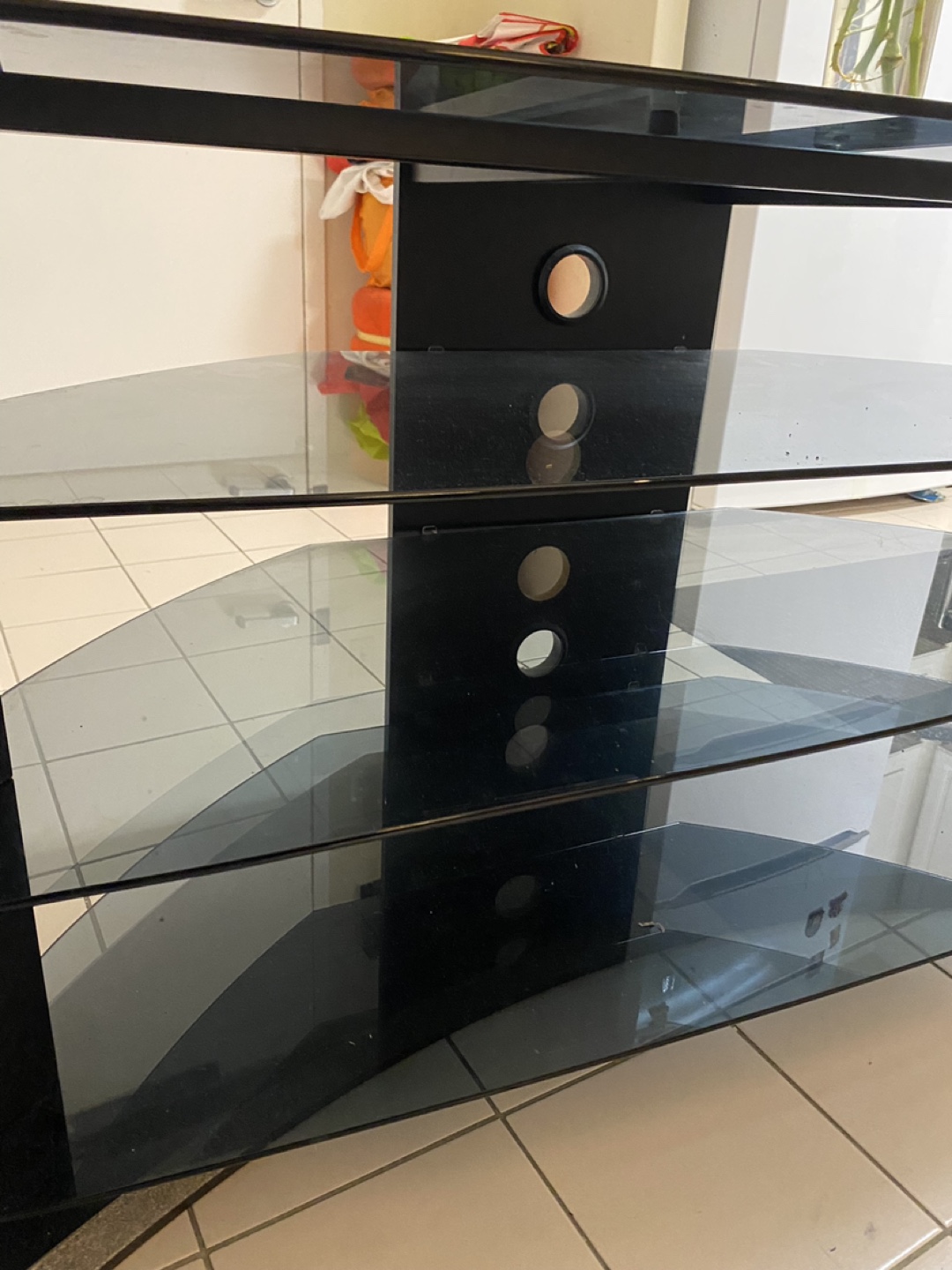 Corner TV Stand - Black Glass & Wood - photo 2