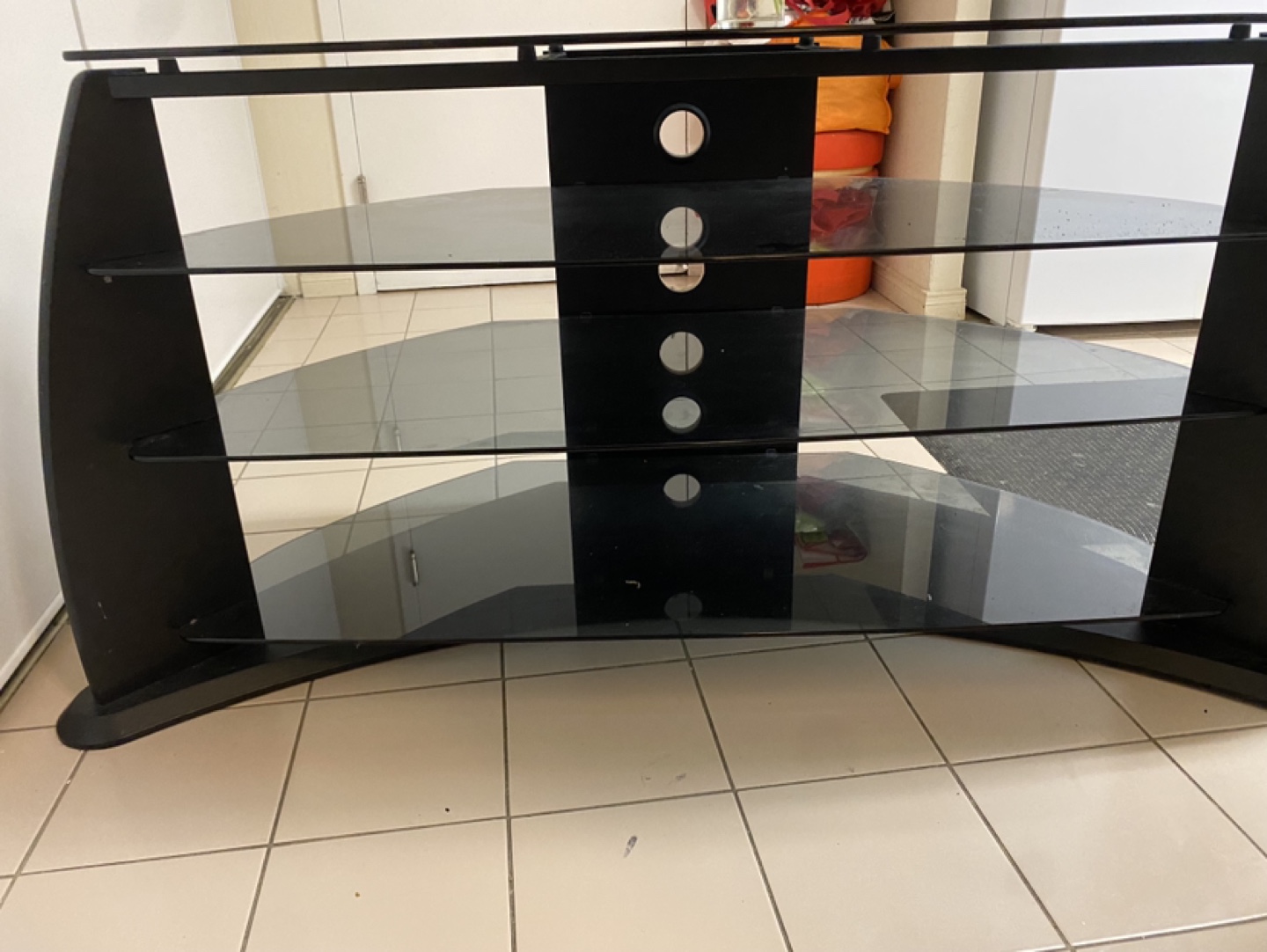 Corner TV Stand - Black Glass & Wood - photo 4