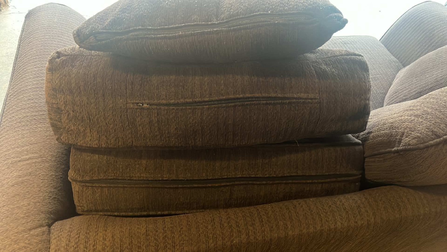 Dark Brown Sofa with Throw Pillows