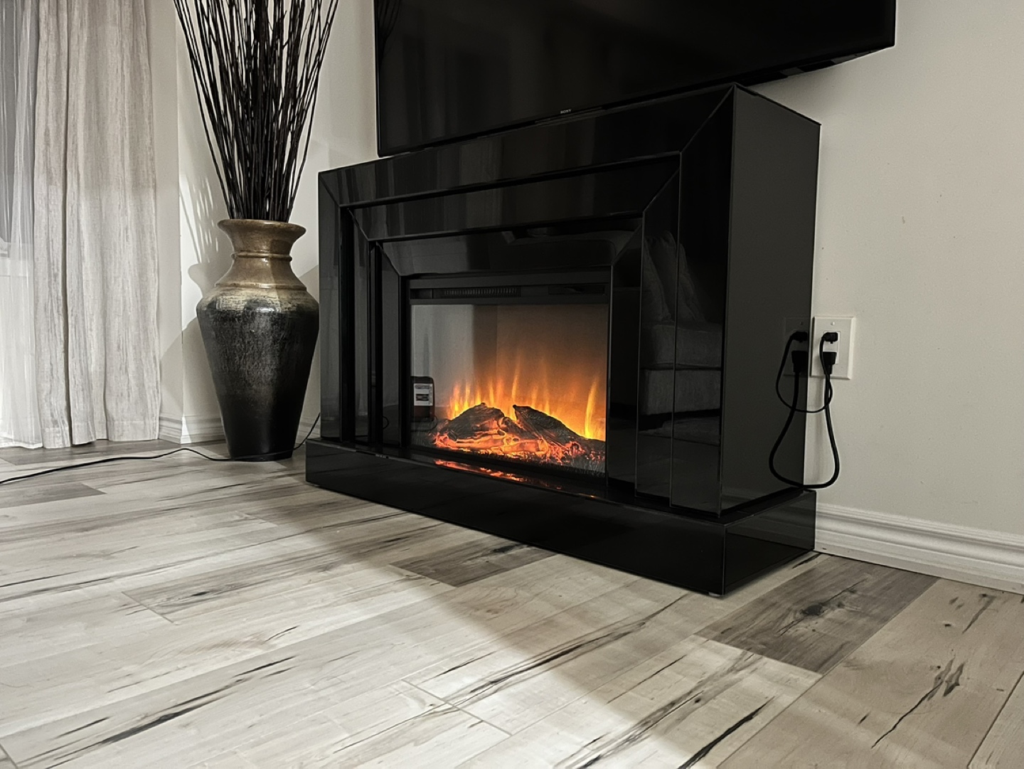 Portable Black Electric Fireplace Stand
