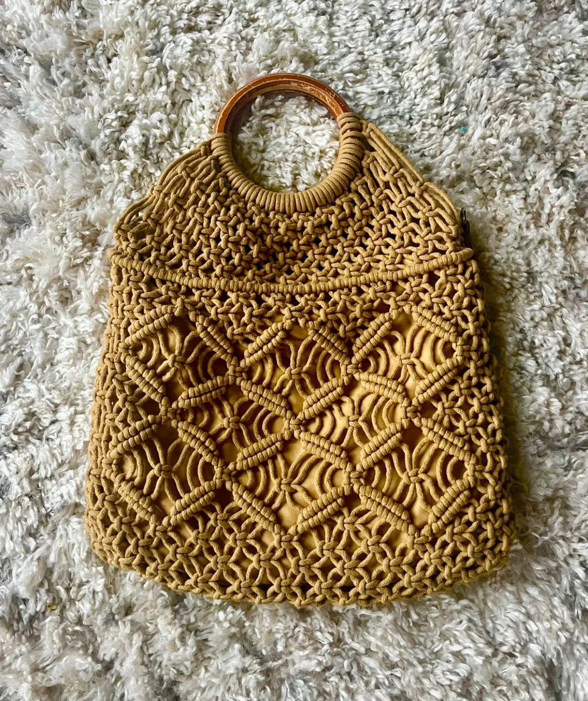 Free People Tan Macrame Handbag with Wooden Handle image indicator(2)