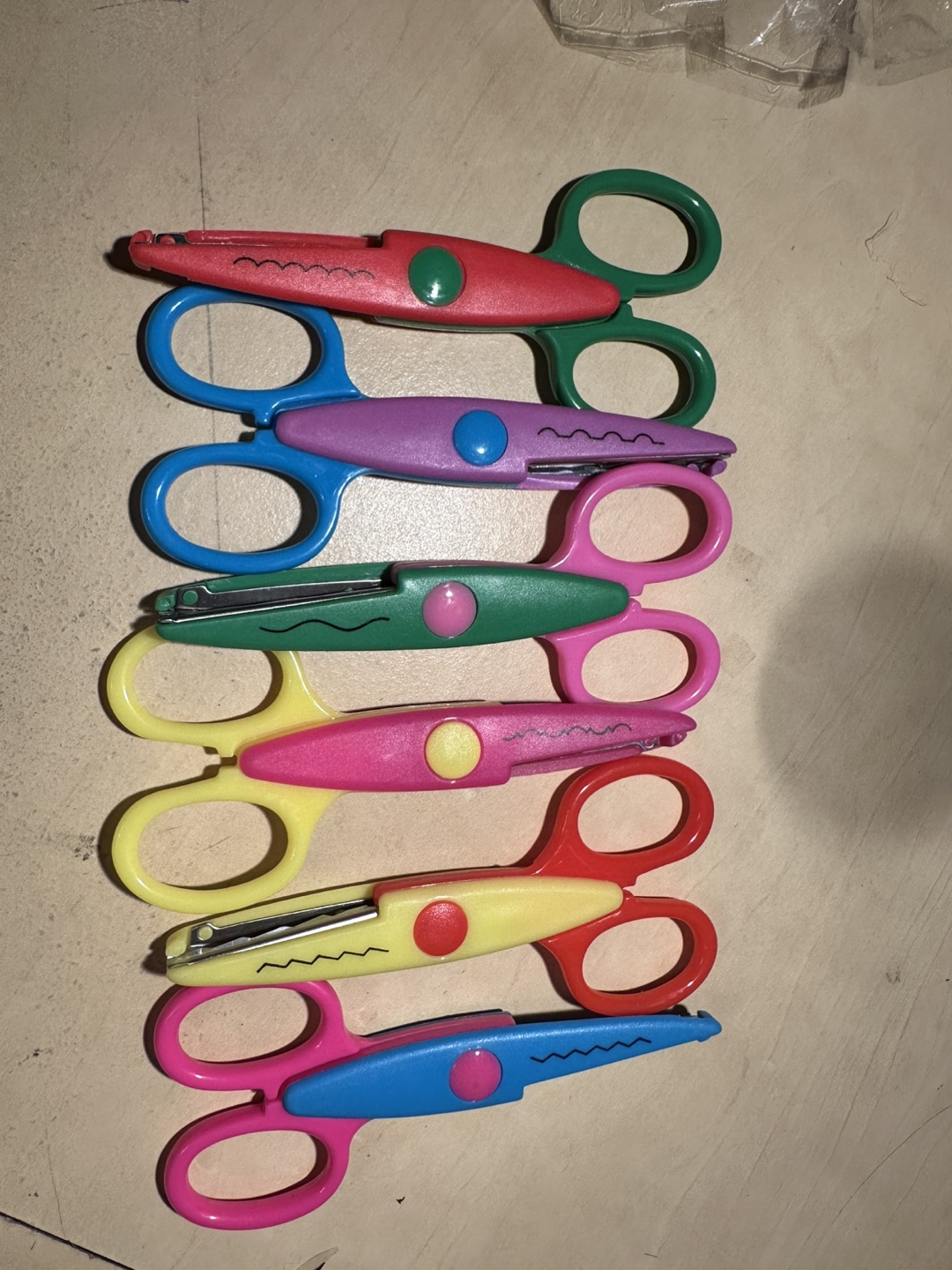 Set of six colourful decorative scissors