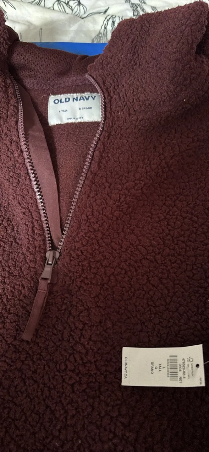 NEW Old Navy mens L Tall Burgundy warm Fleece Pullover image indicator(2)