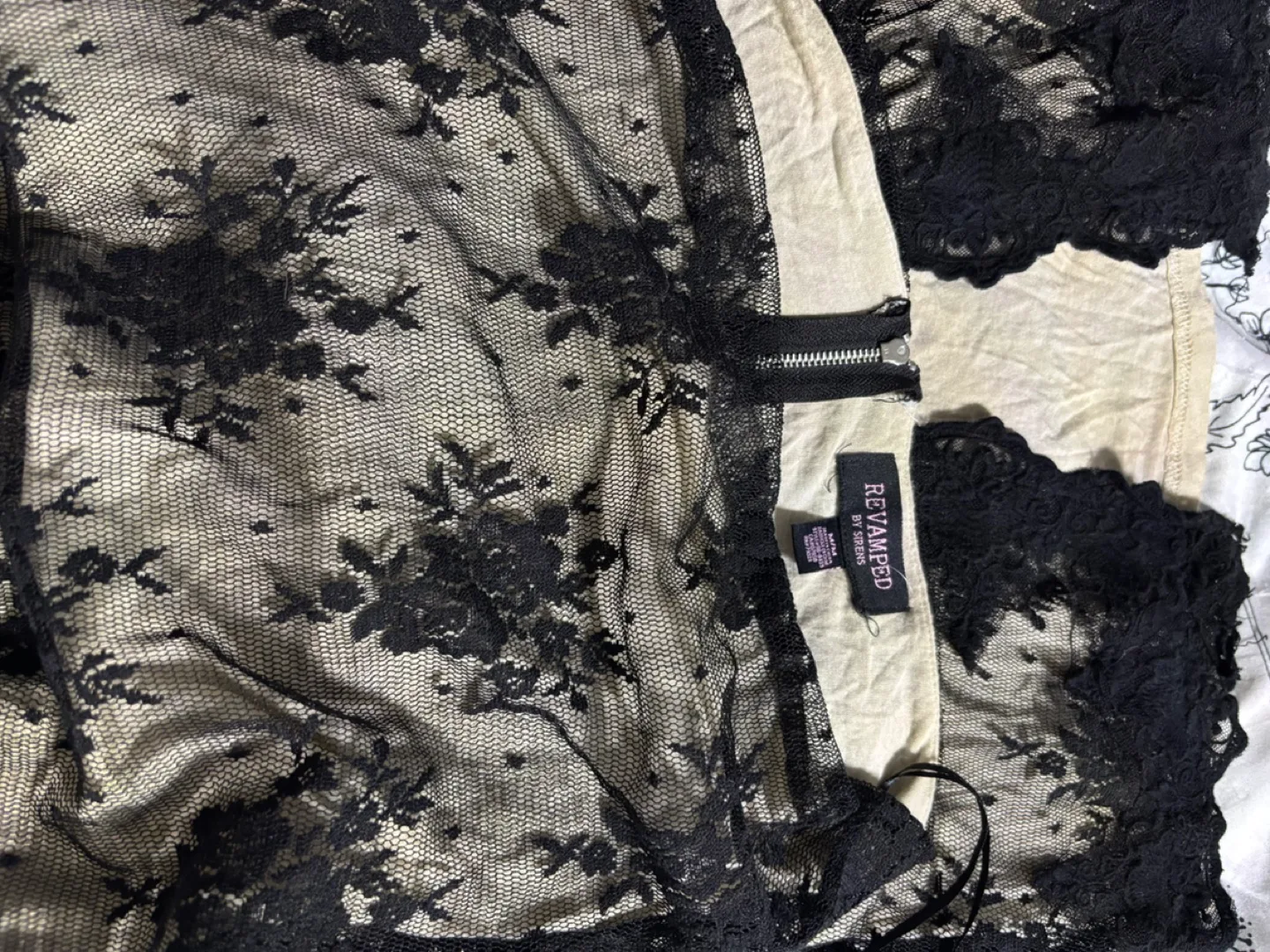 NEW  M Black Lace Skirt with nude lining back lace Slit image indicator(3)