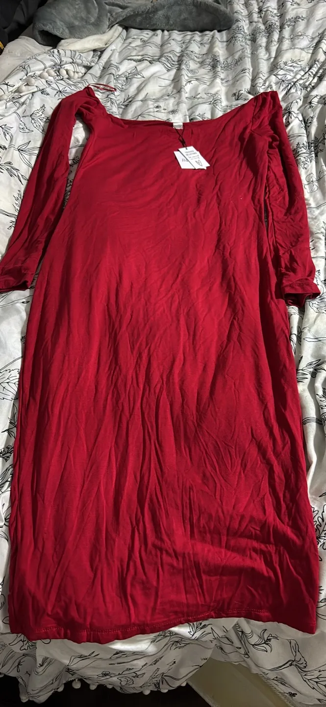 NEW sexy red  Long Sleeve Midi Dress can be worn off shoulder image indicator(3)
