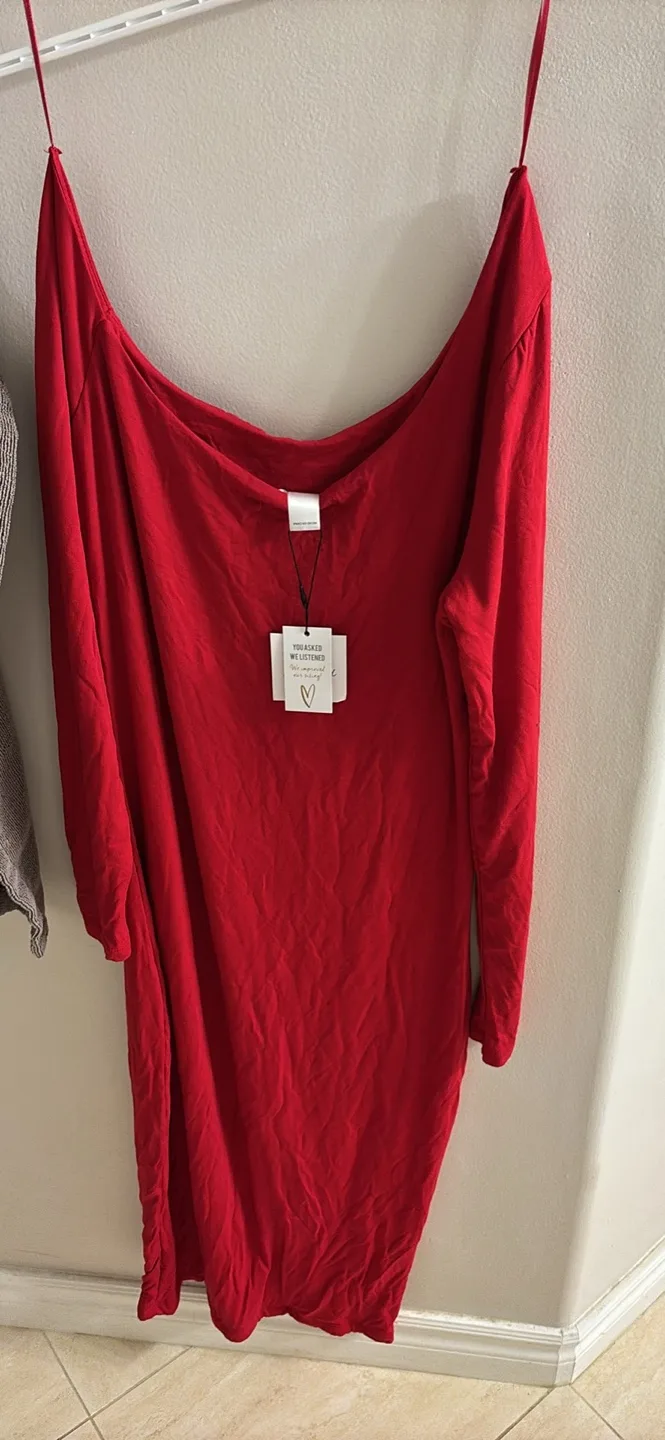 NEW sexy red  Long Sleeve Midi Dress can be worn off shoulder image indicator(4)