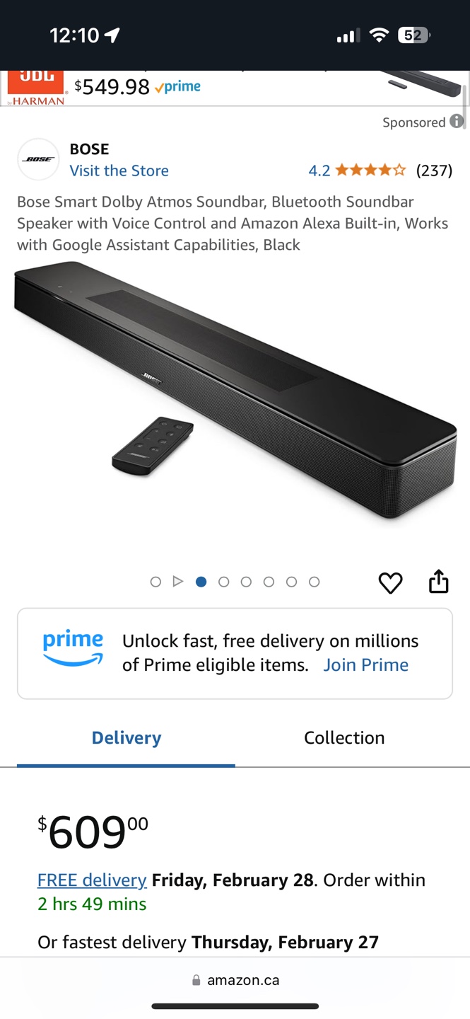 Bose Smart Dolby Atmos Soundbar - Black SB600