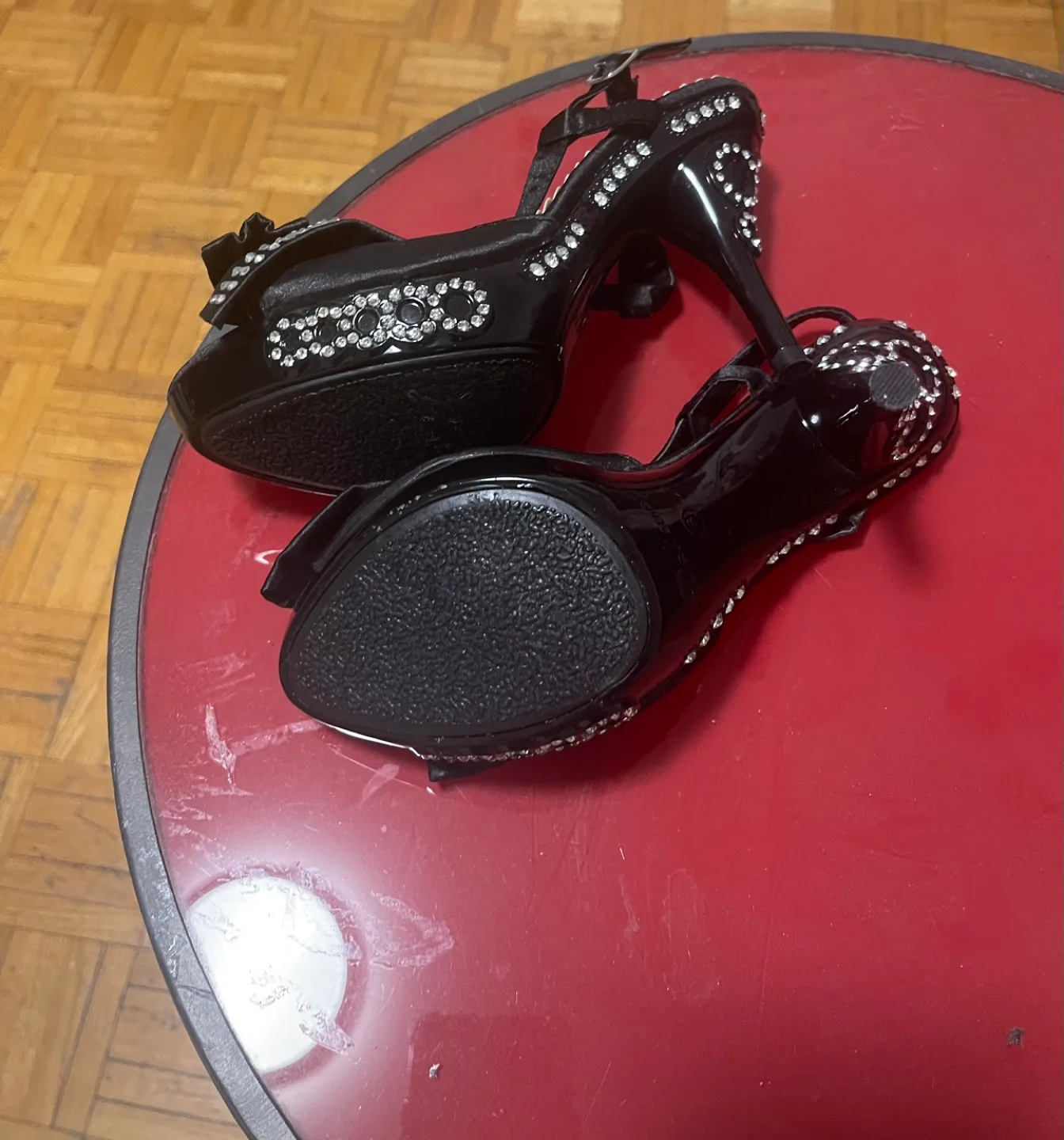 Black rhinestone embellished high heels image indicator(4)