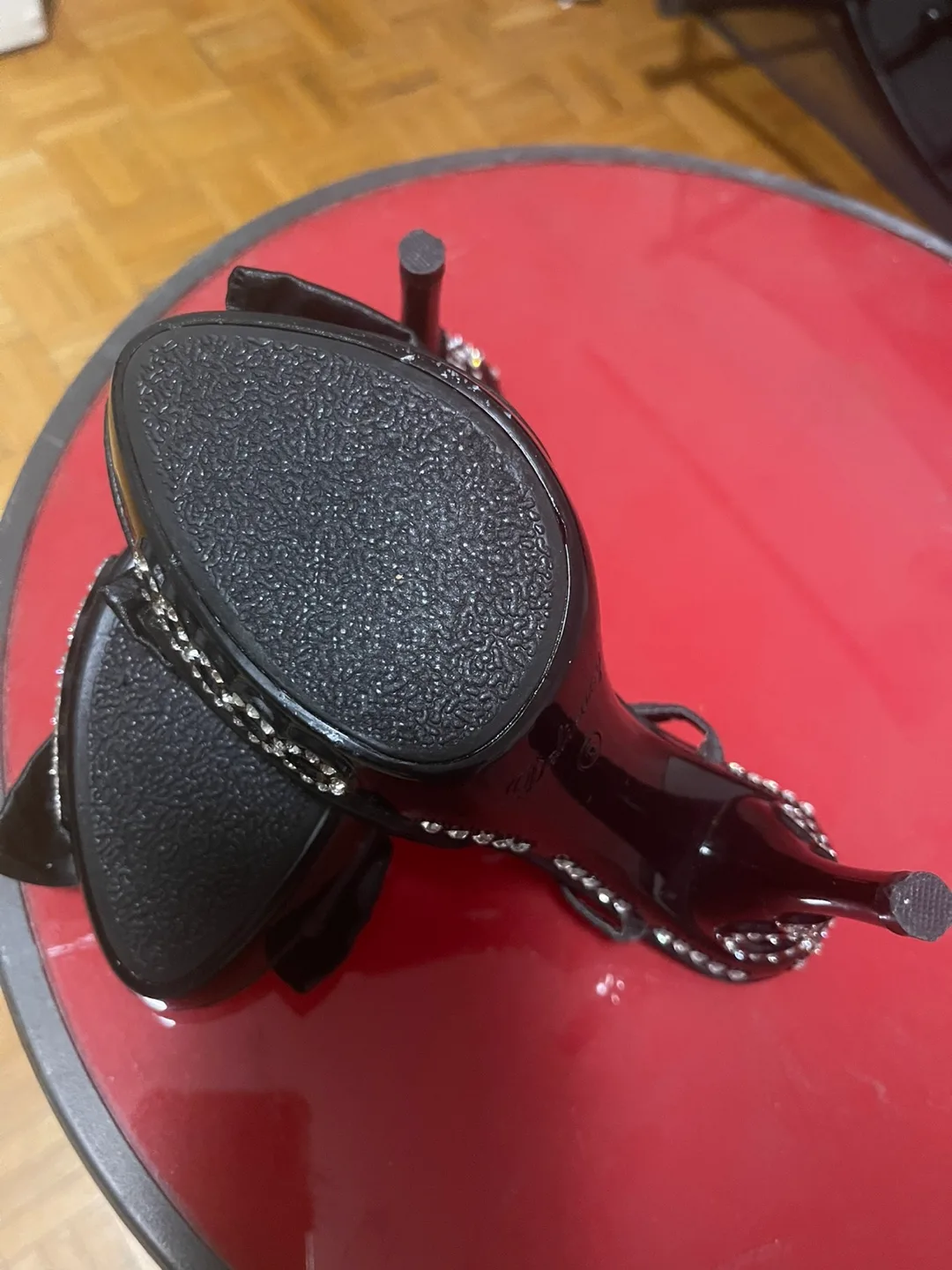 Black rhinestone embellished high heels image indicator(5)