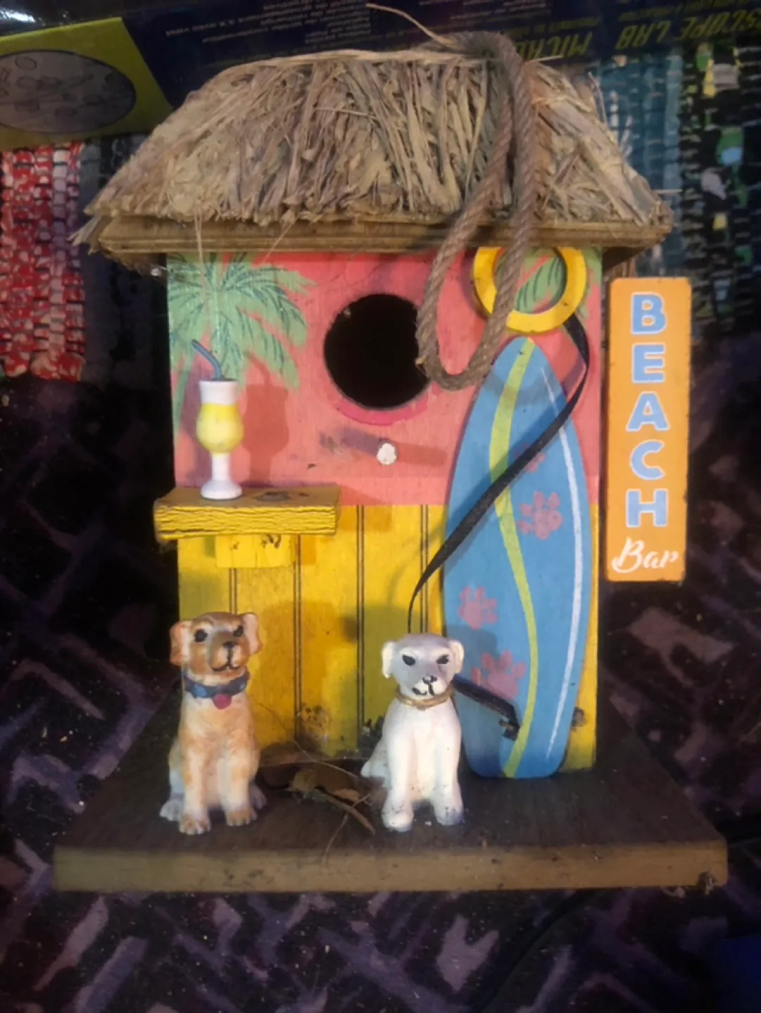 Adorable Beach Bar Shack Birdhouse with Dogs and Surfboard image indicator(2)