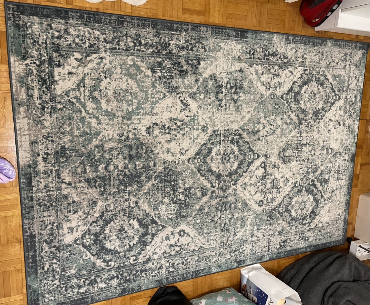 Large Teal and Grey Area Rug
