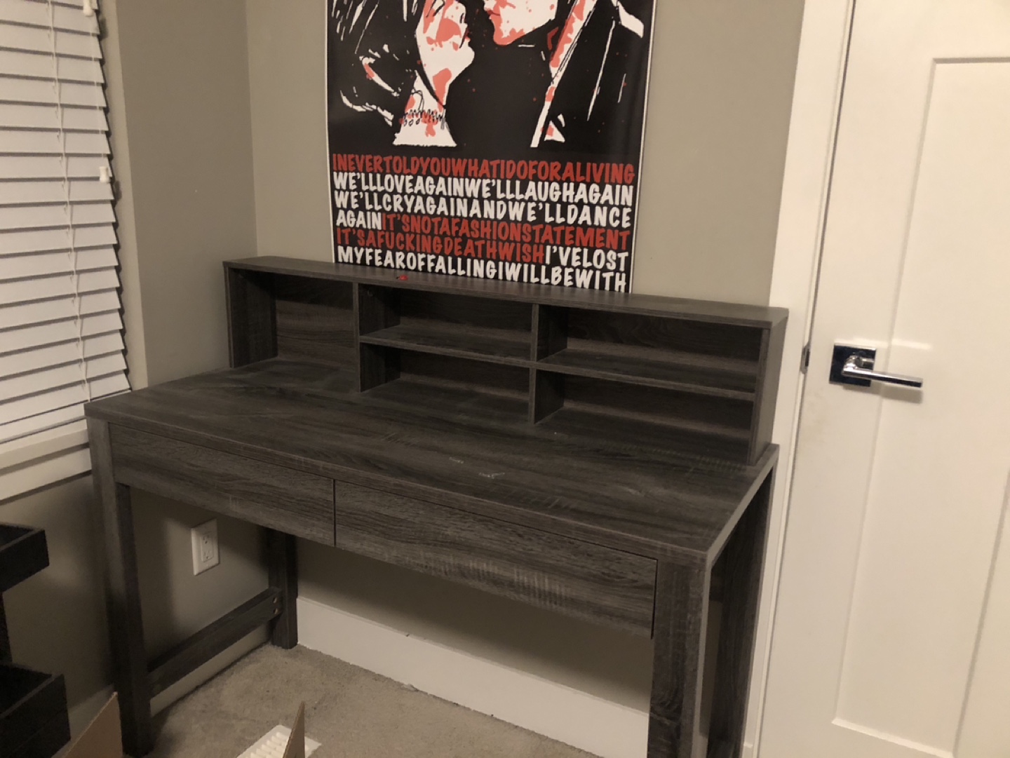 Grey Writing Desk with Hutch