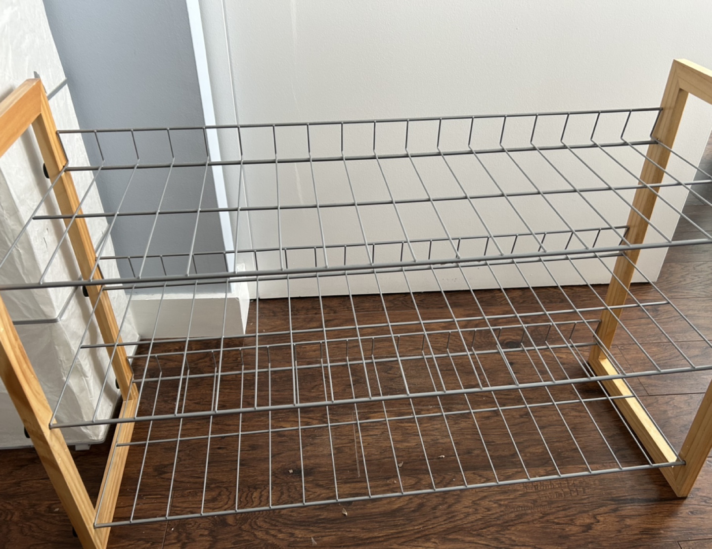 Grey Metal & Wood Shoe Rack