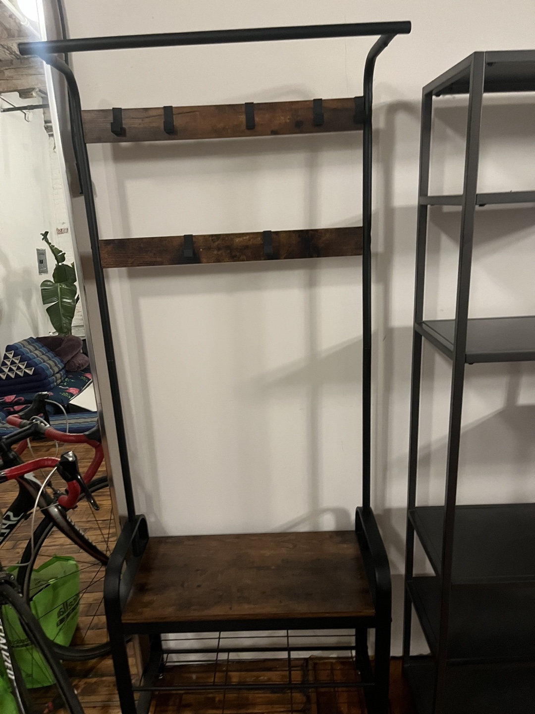 Industrial Hall Tree Coat Rack with Bench and Shoe Storage - photo 2