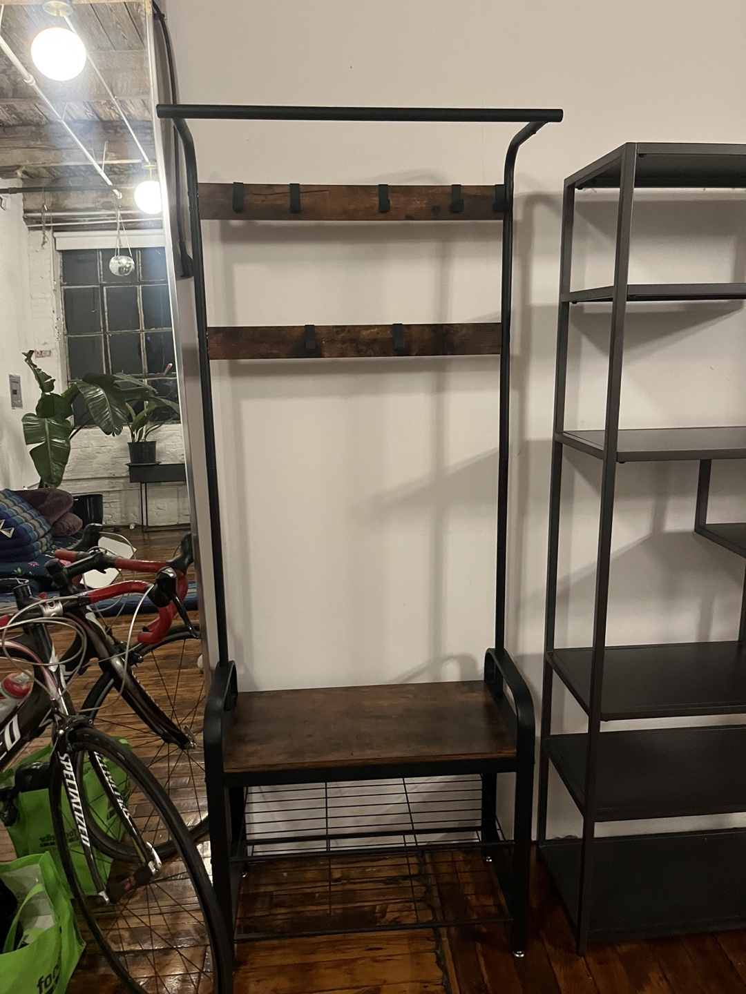 Industrial Hall Tree Coat Rack with Bench and Shoe Storage