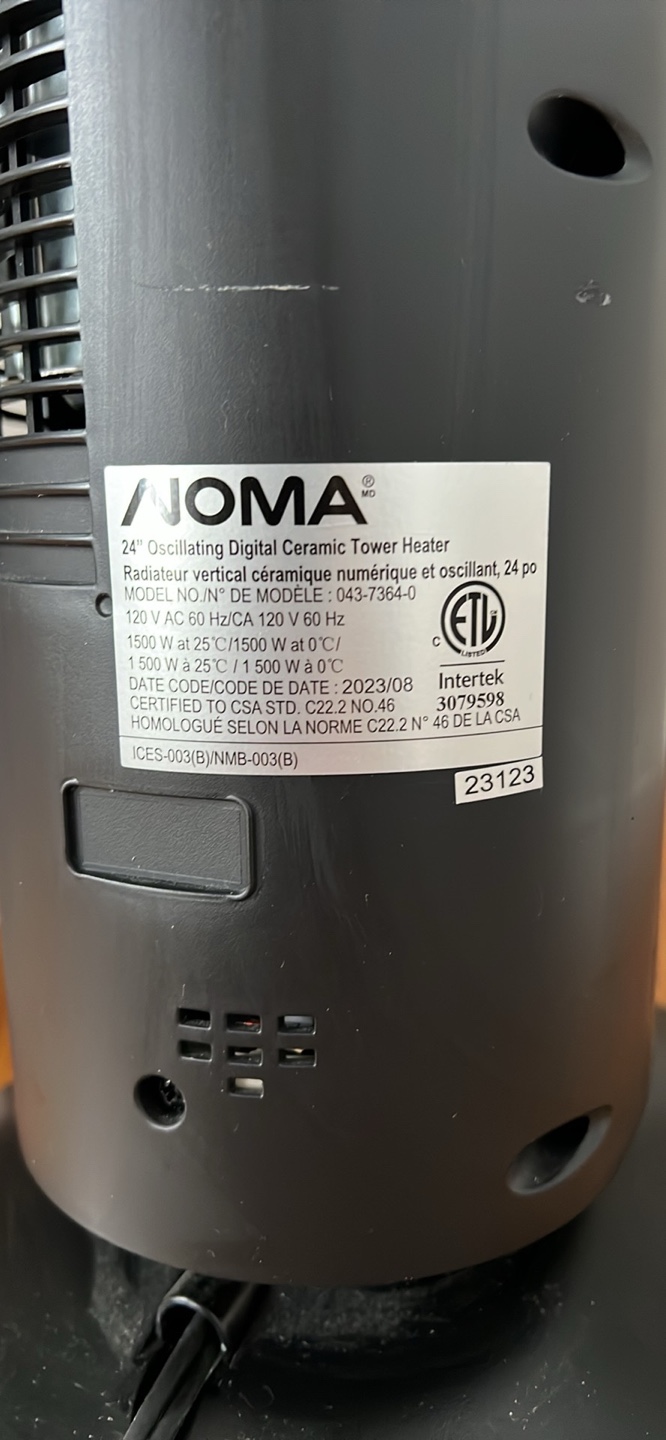 NOMA Oscillating Digital Ceramic Tower Heater - photo 3