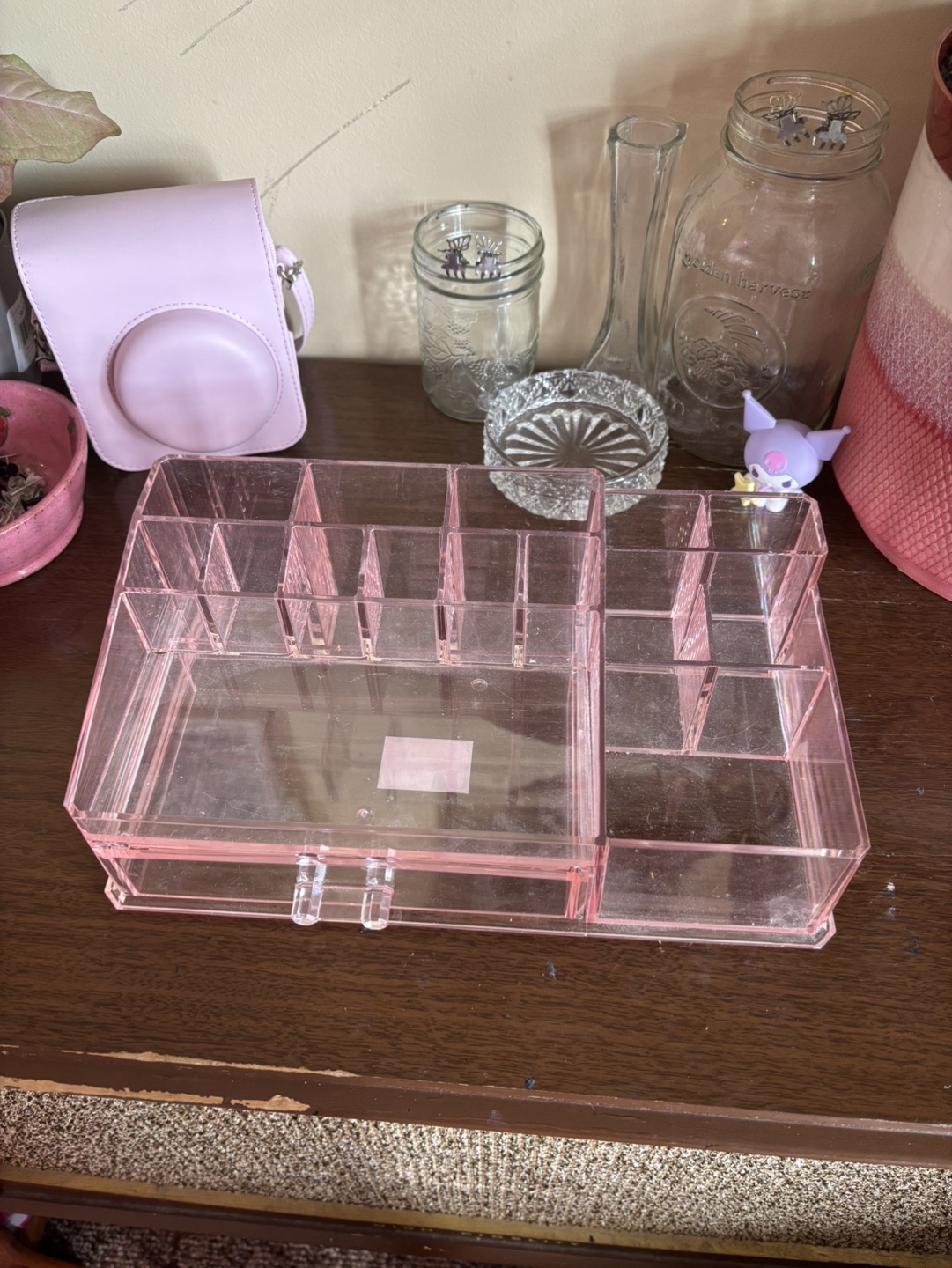 Pink Acrylic Makeup Organiser with Drawer