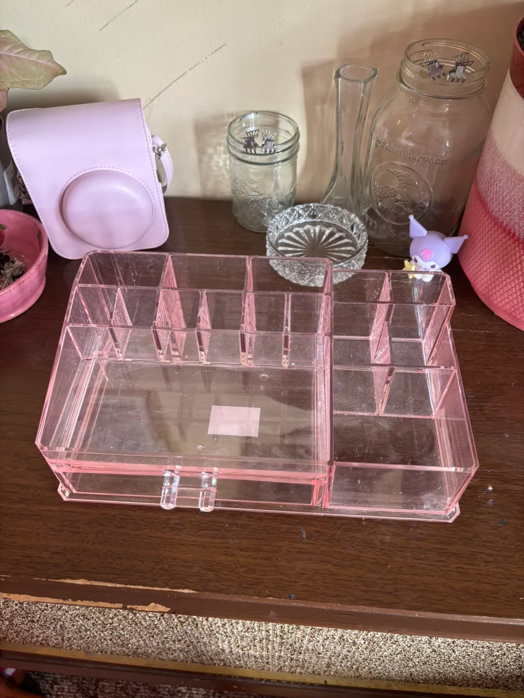 Pink Acrylic Makeup Organiser with Drawer thumbnail