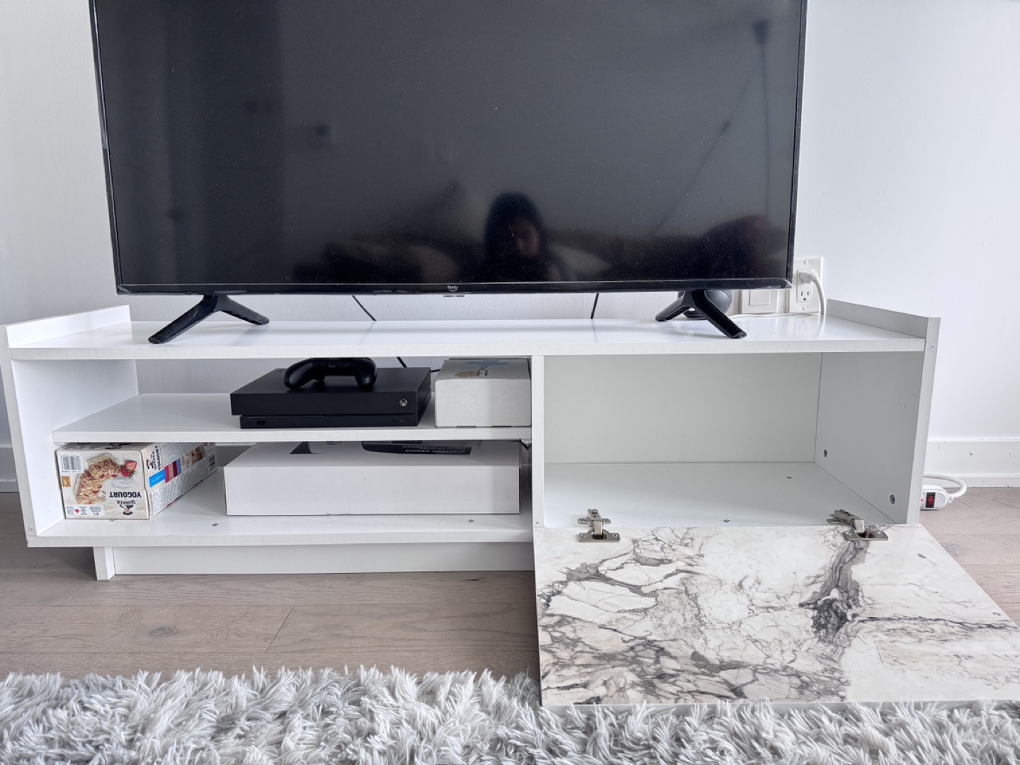Modern White TV Stand with Marble Accent - photo 2