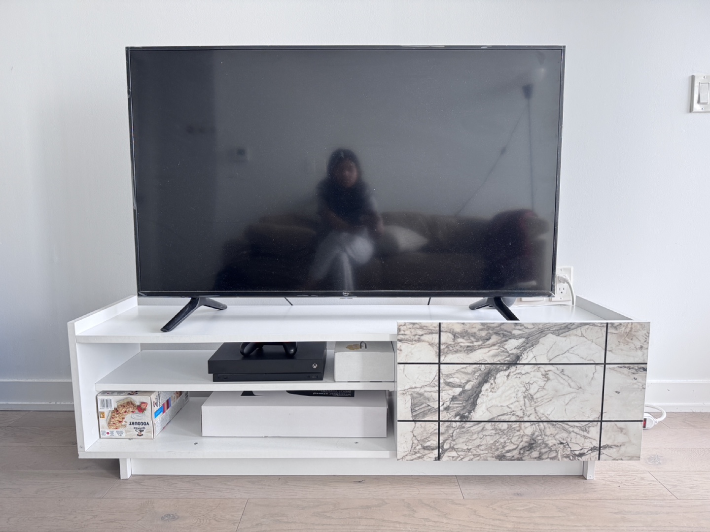 Modern White TV Stand with Marble Accent