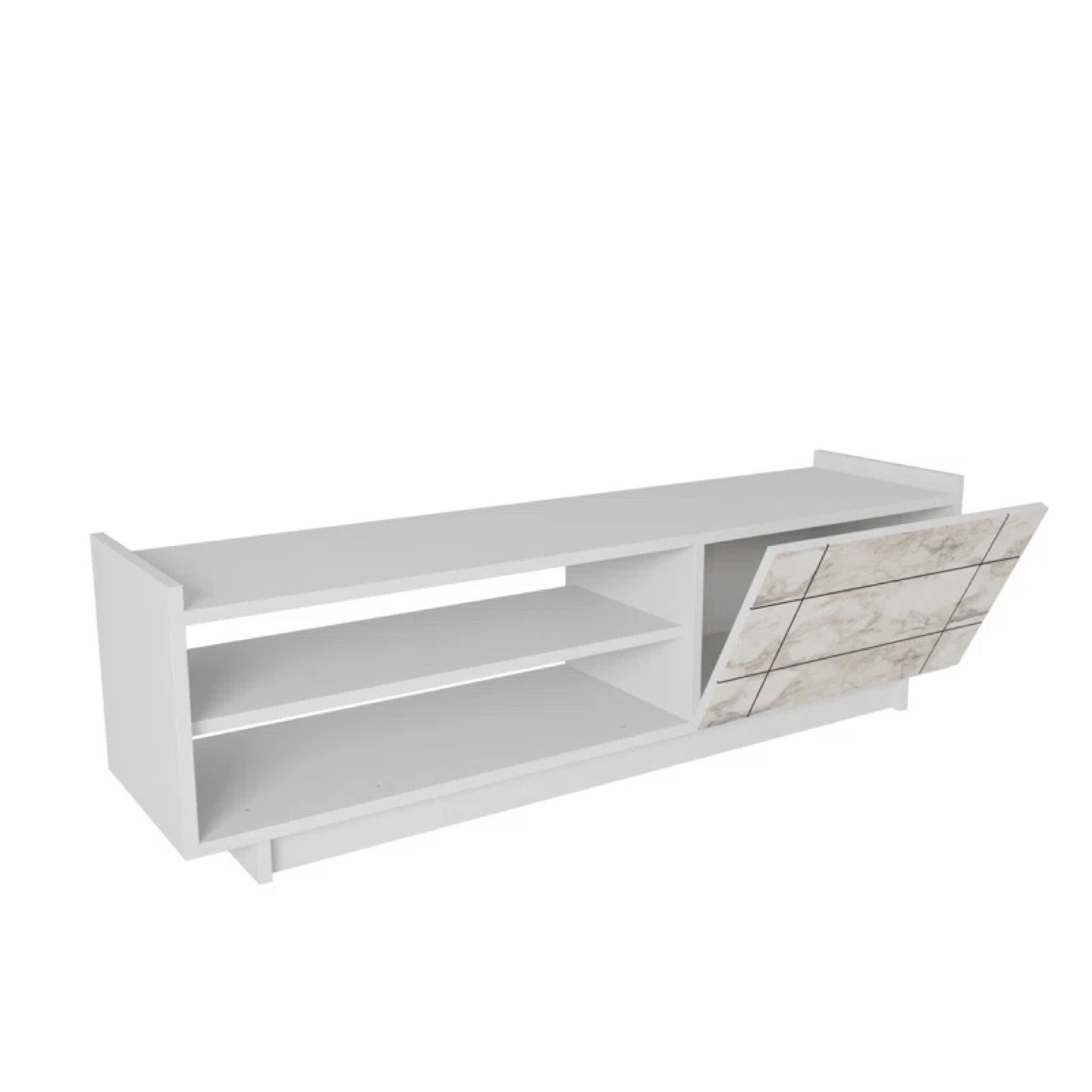 Modern White TV Stand with Marble Accent - photo 3