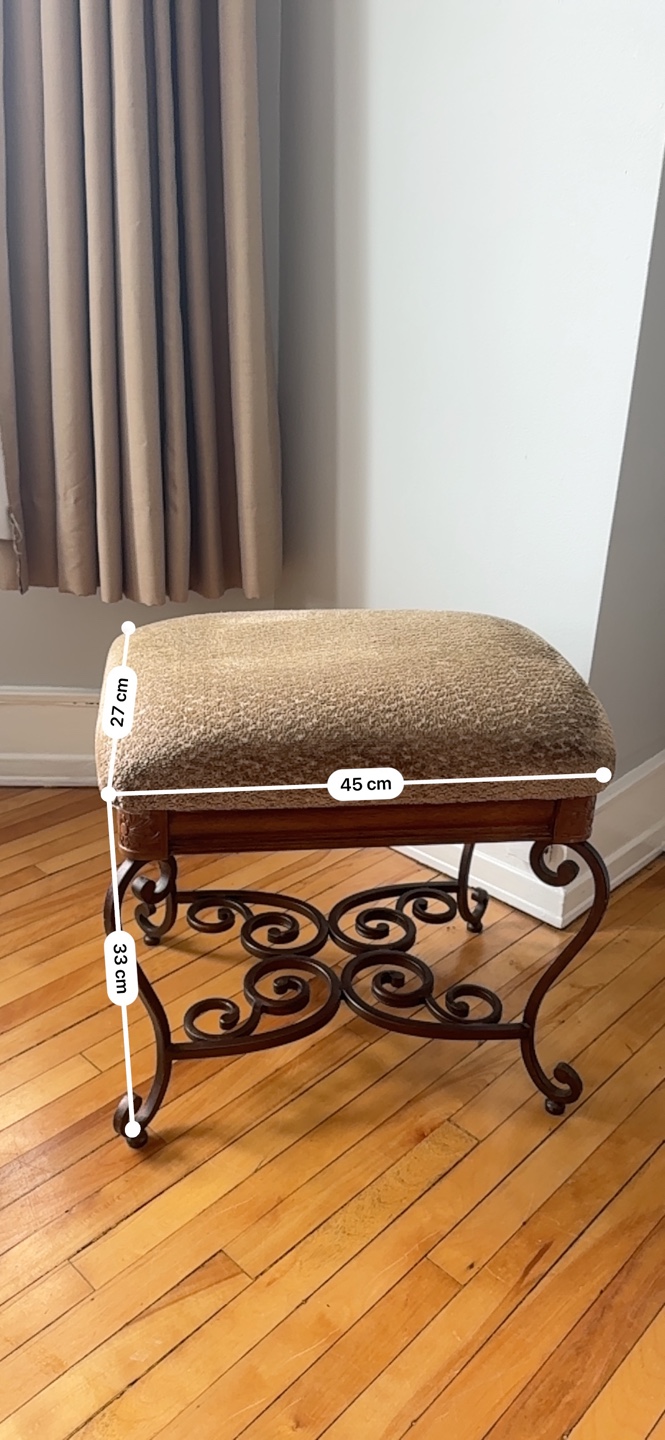 Elegant Vanity Stool with Ornate Metal Legs - photo 4