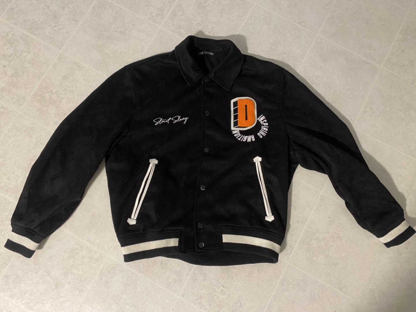 Zara Black Velvet Varsity Jacket