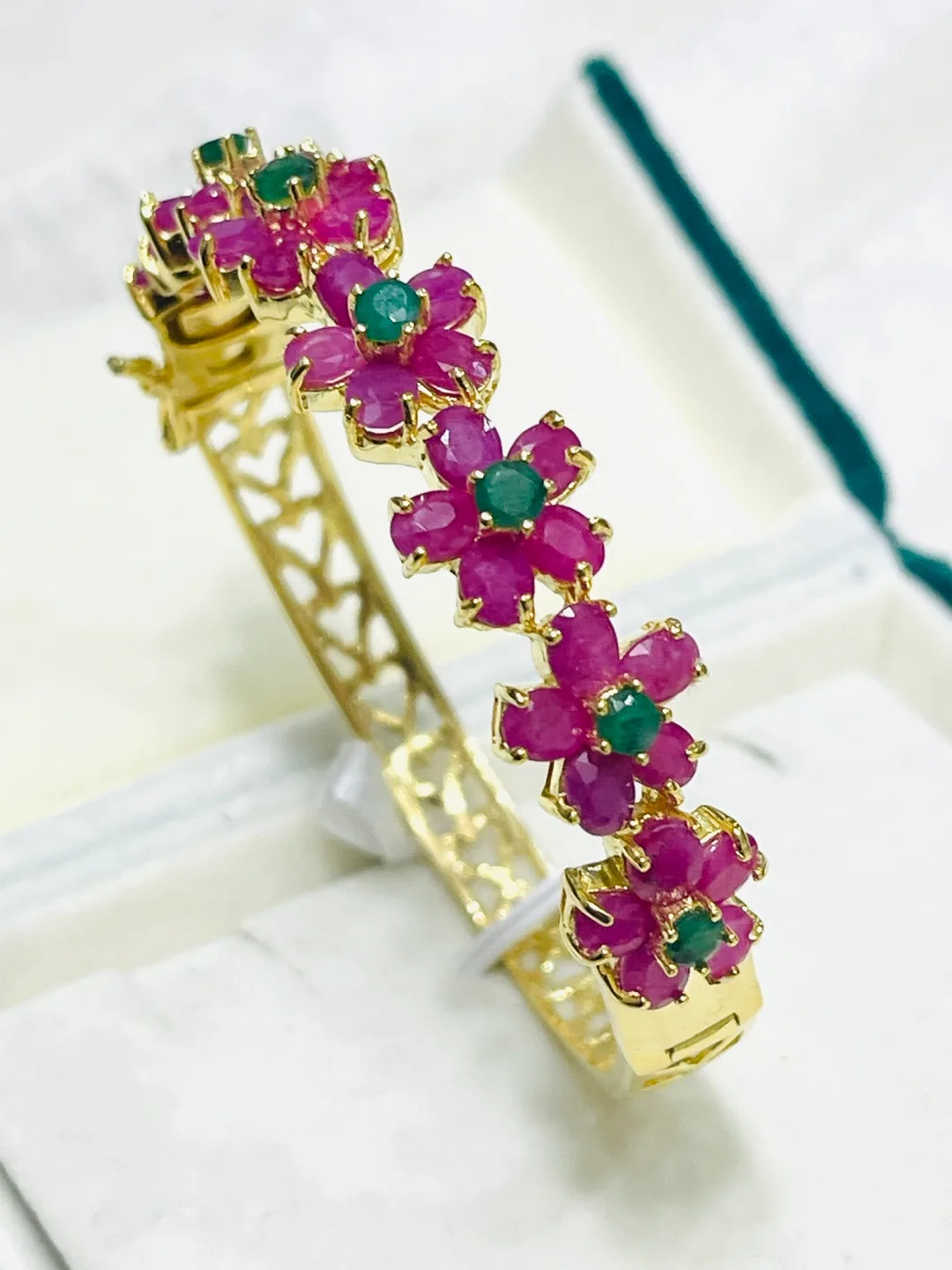Genuine Ruby and Emerald bangle 2.1 inches image indicator(2)