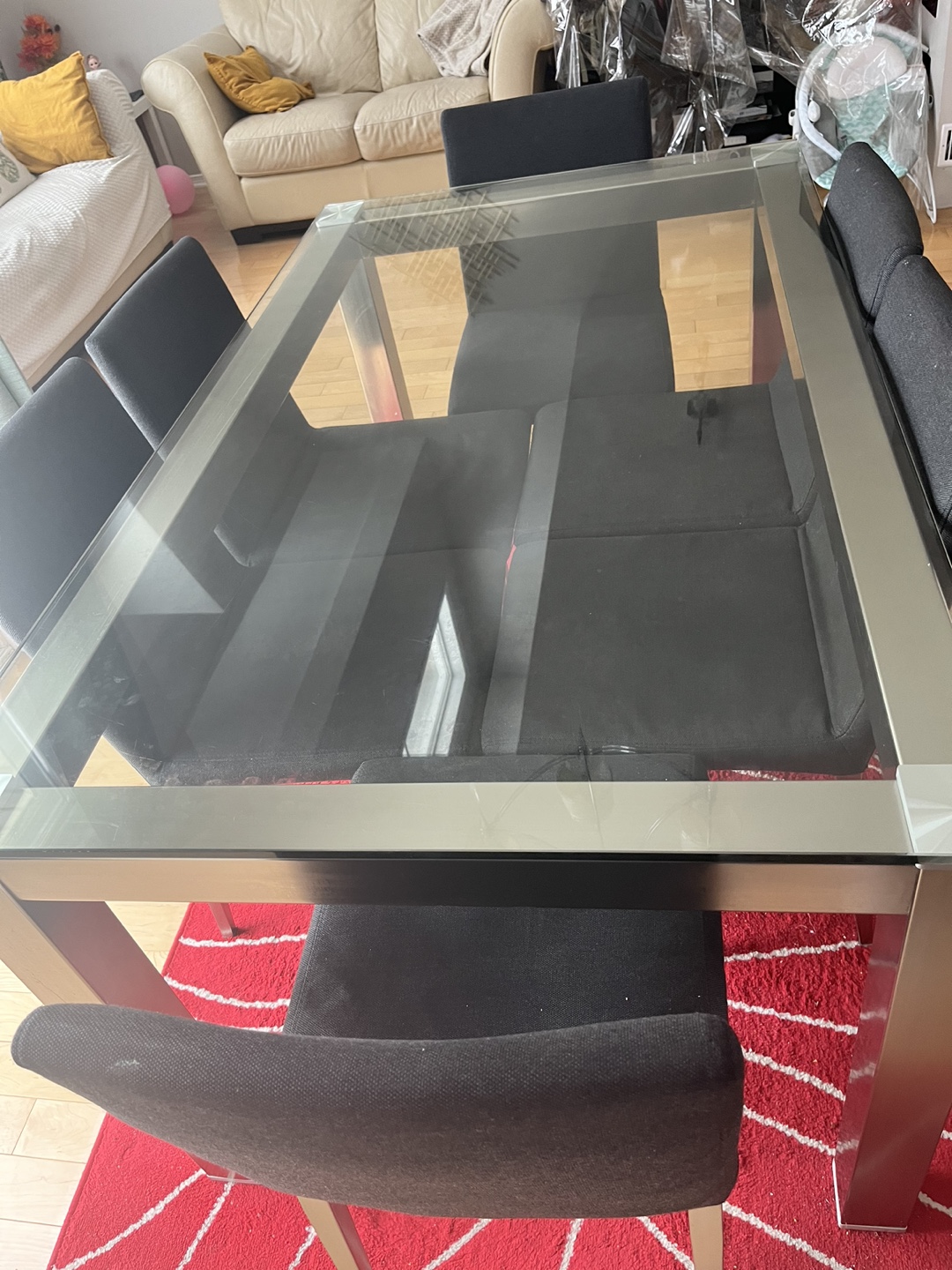 Glass top dining table with six chairs - photo 3