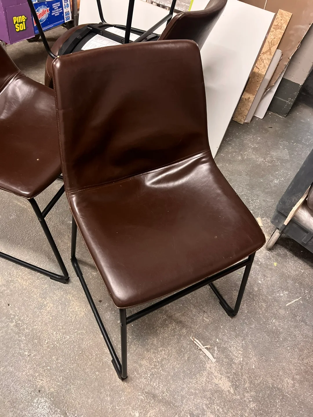 Set of Four Brown Leather Dining Chairs with Black Metal Legs image indicator(3)