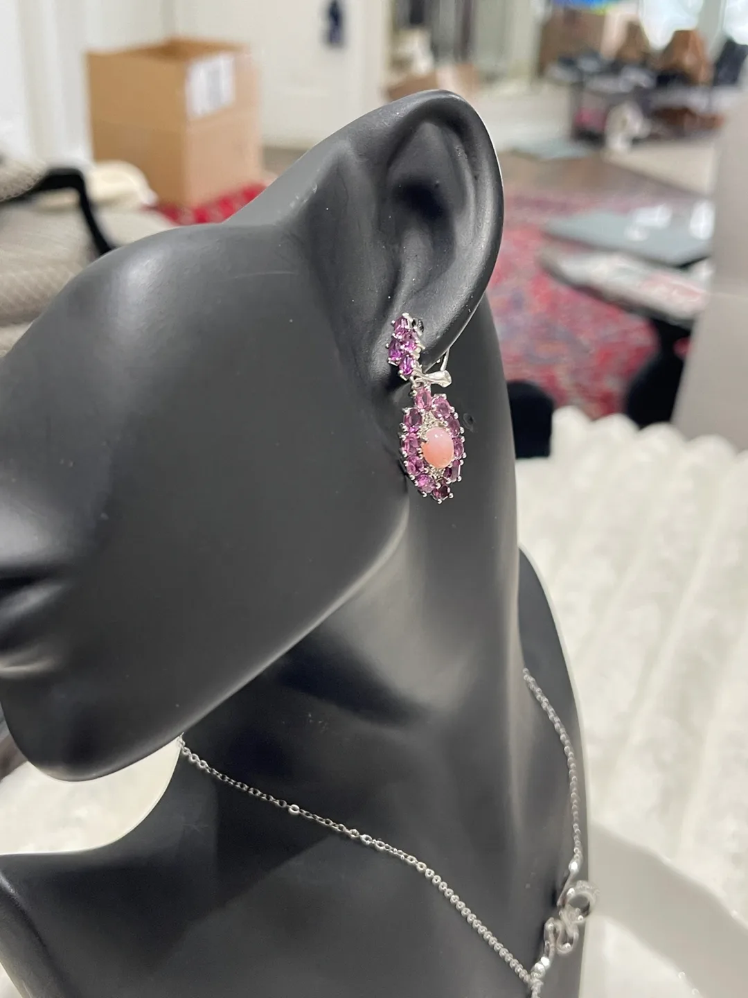 Elegant Pink Opal and Garnet Drop Earrings image indicator(3)