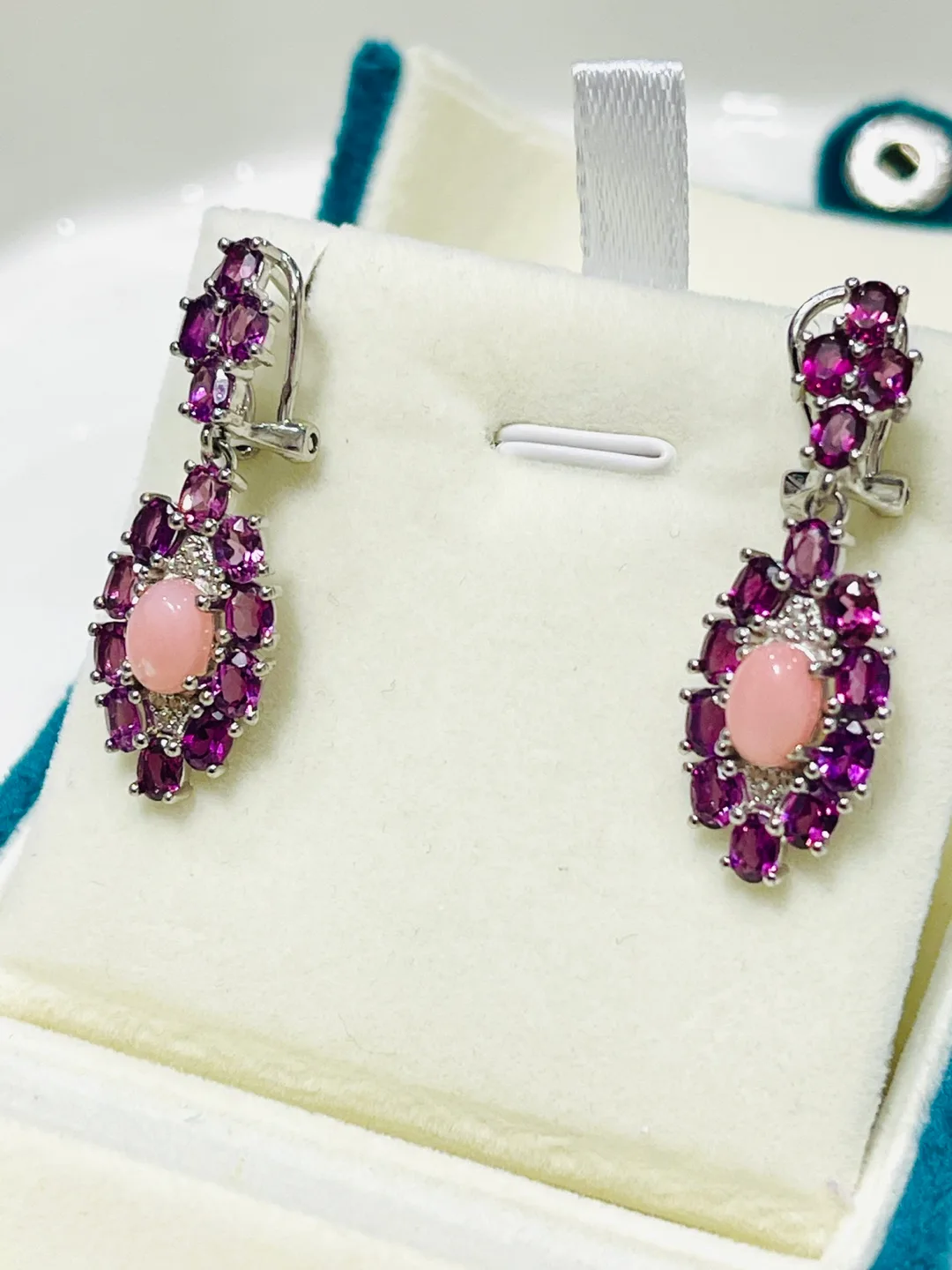 Elegant Pink Opal and Garnet Drop Earrings image indicator(2)